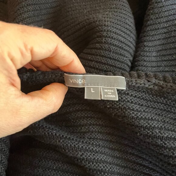 Vince Size L Black Drape Front Cardigan Cotton Ribbed - Picture 2 of 13